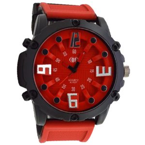 ρολόι qf κόκκινο με λουρί από σιλικόνη δίχρωμο (μαύρο-κόκκινο)