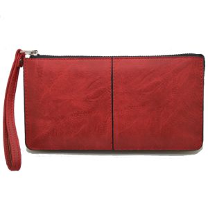 Πορτοφόλι γυναικείο κόκκινο με φερμουάρ και λουράκι